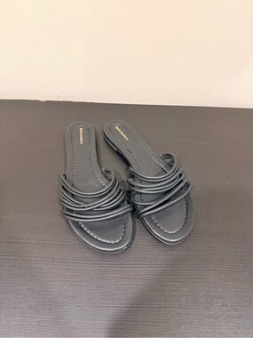 Reformation Black Tubular-Strap Slide Sandals